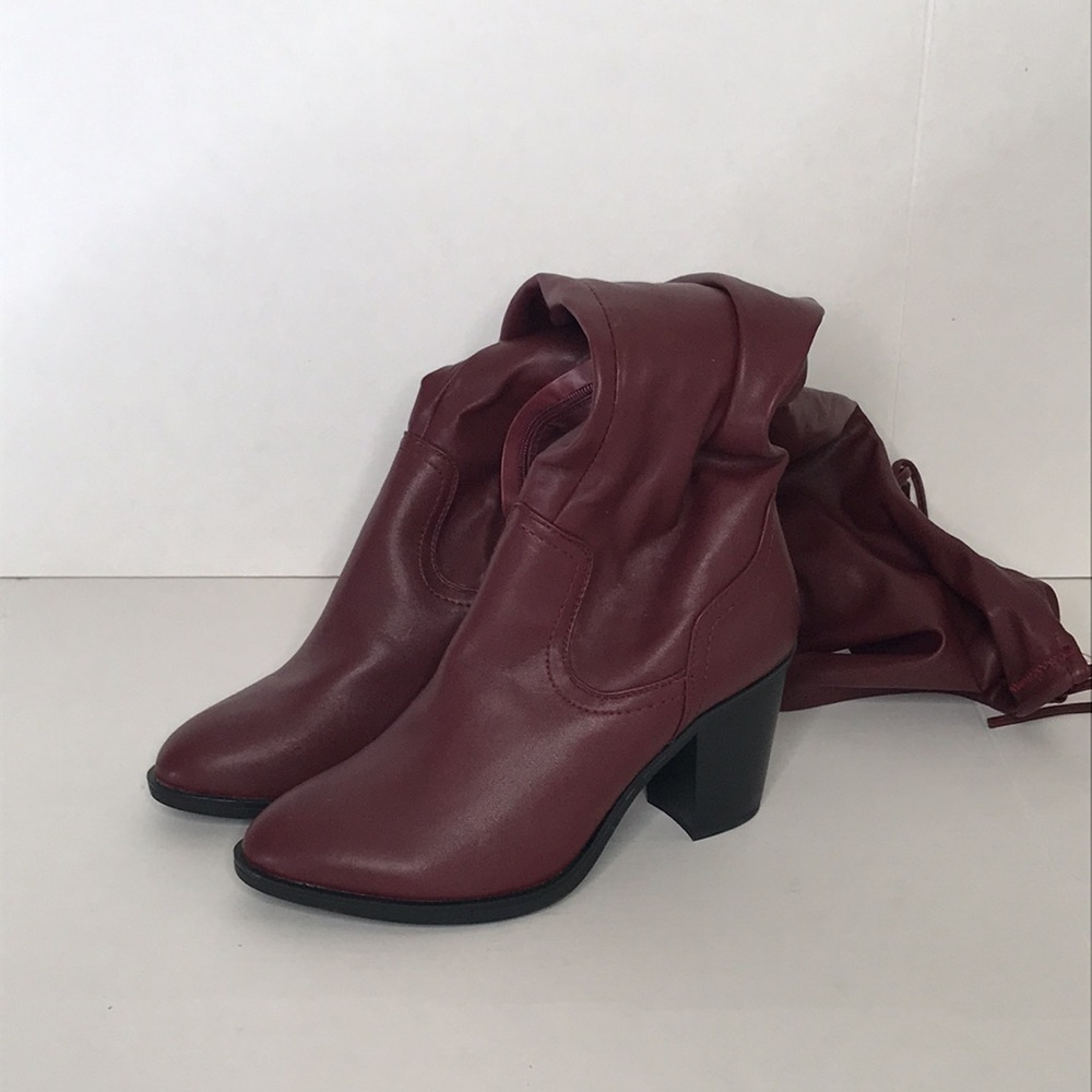 NEW Plus Size Dark Red Thigh High Boots SZ 10 Faux leather Over the knee Forever